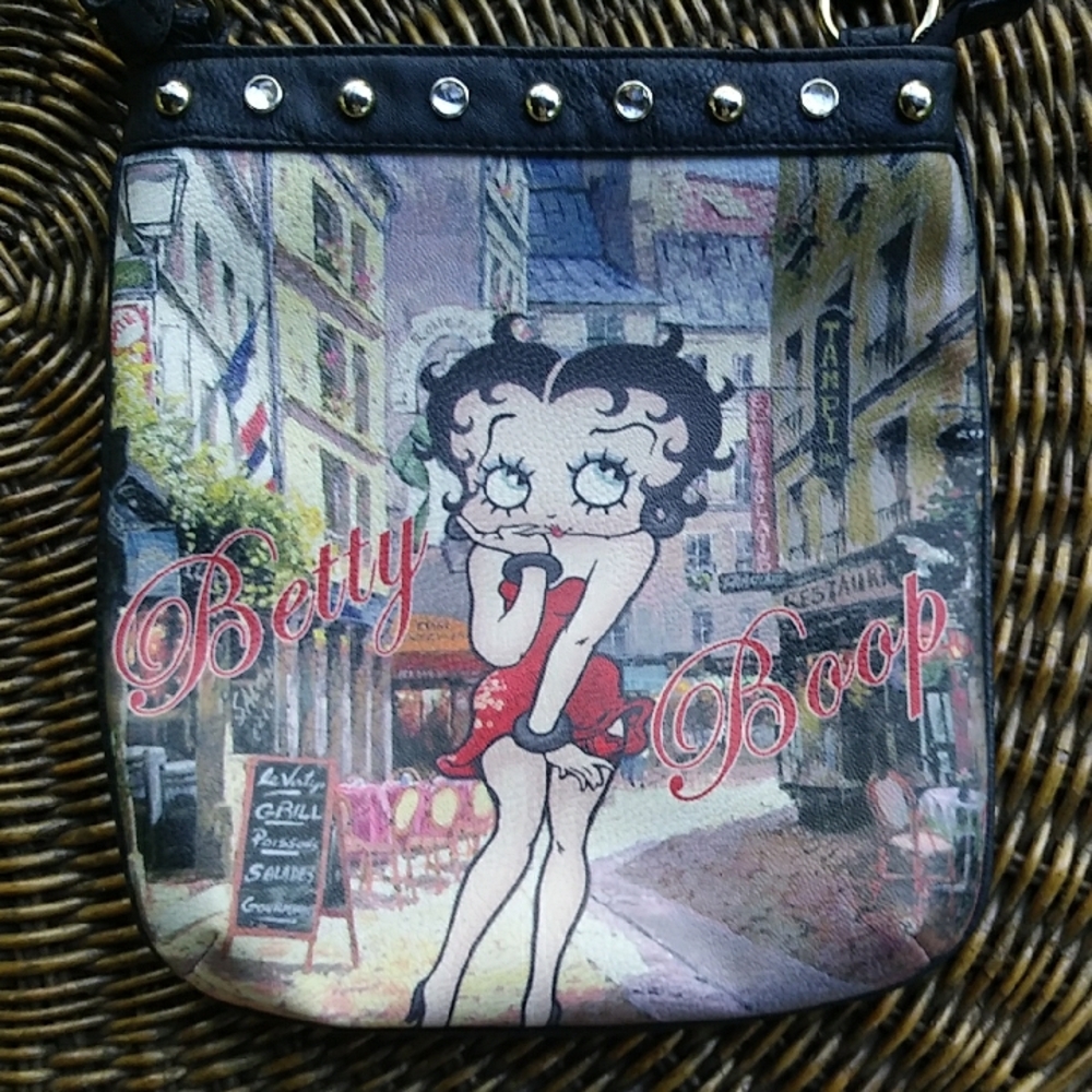 Betty Boop in Paris Crossbody w/ Rhinestones & Studs